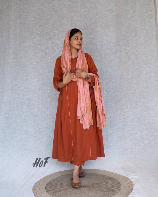 MyHof Brick Red Suit Set In Cotton