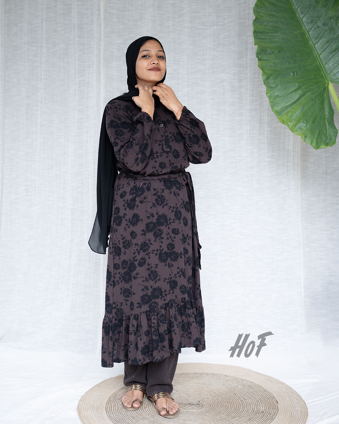 MyHof Printed Brown Long Top In Cotton