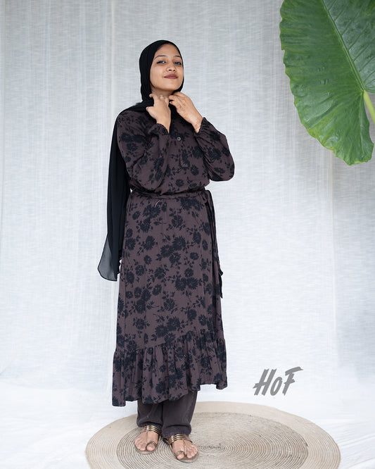 MyHof Printed Brown Long Top In Cotton