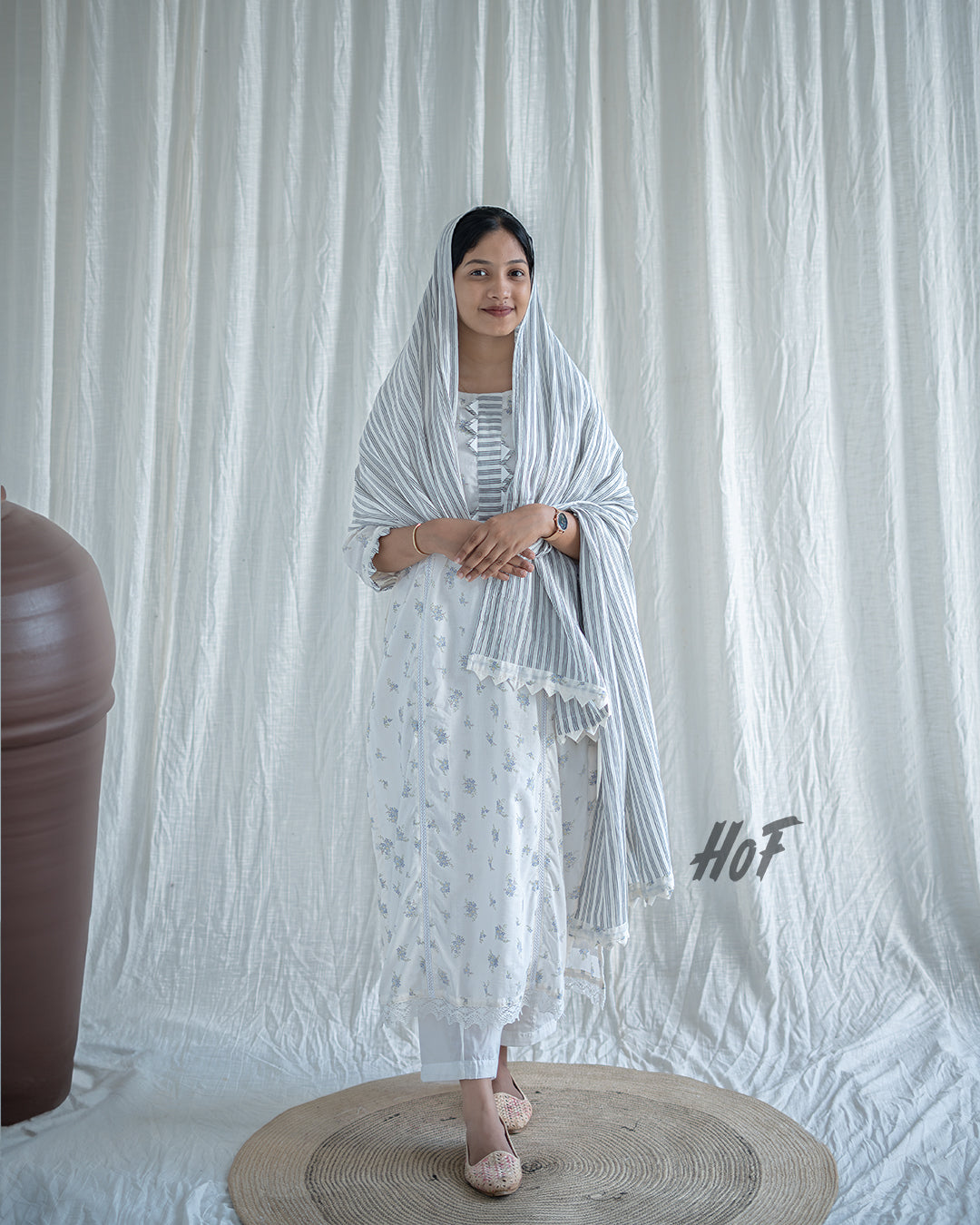 MyHof White Printed Suit Set In Cotton