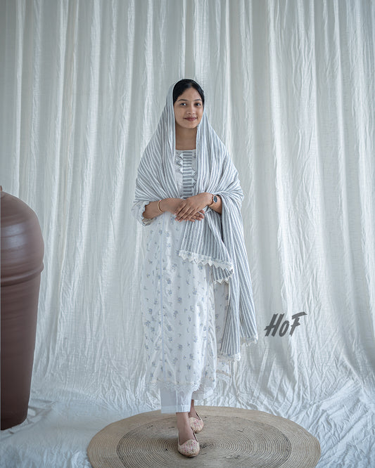 MyHof White Printed Suit Set In Cotton