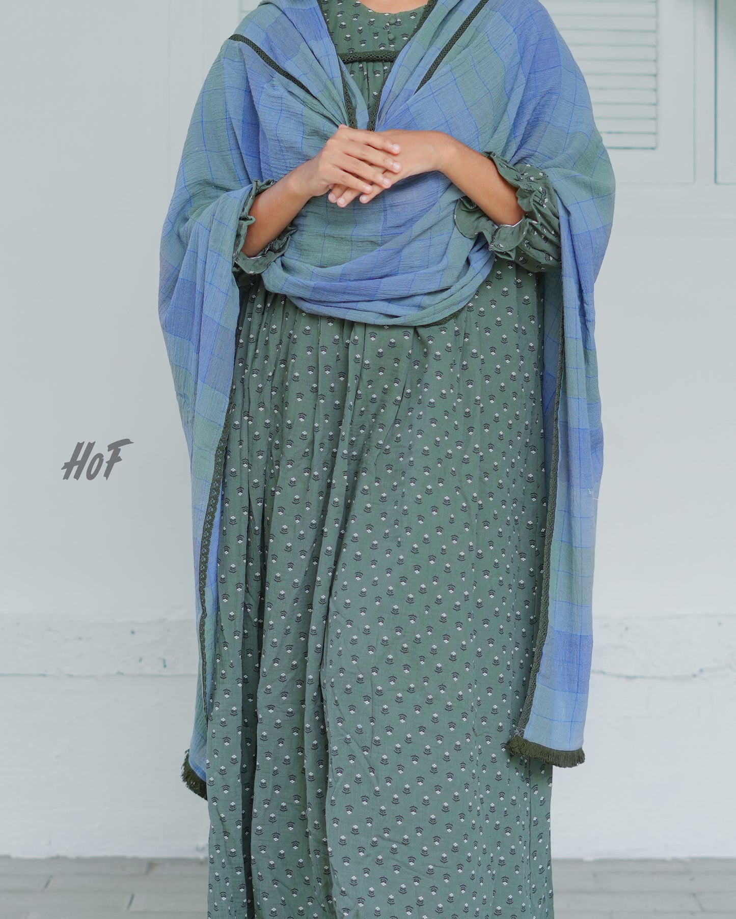 MyHof Dark Dusky Green Long Top with Dupatta