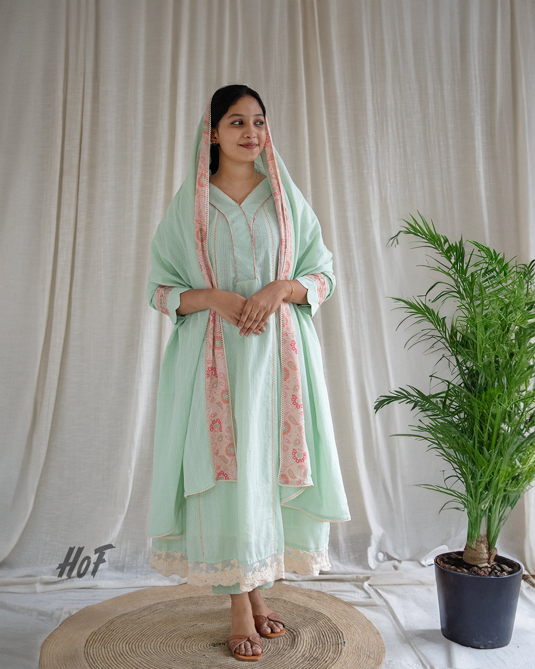 MyHof Pastel Green Suit Set In Cotton