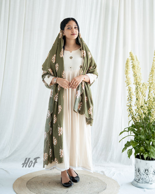 MyHof Cream Color Long Gown With Duppatta Suit set