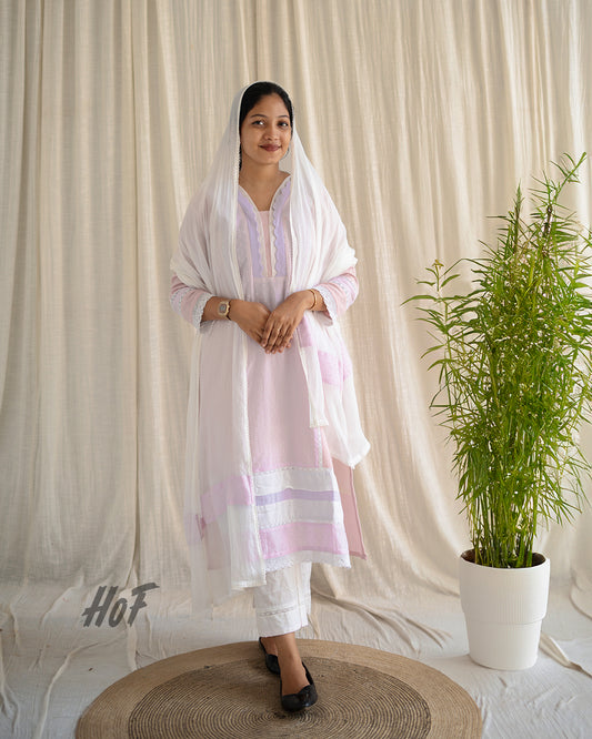 Myhof Lavender & Pink Combination Suit Set In Cotton