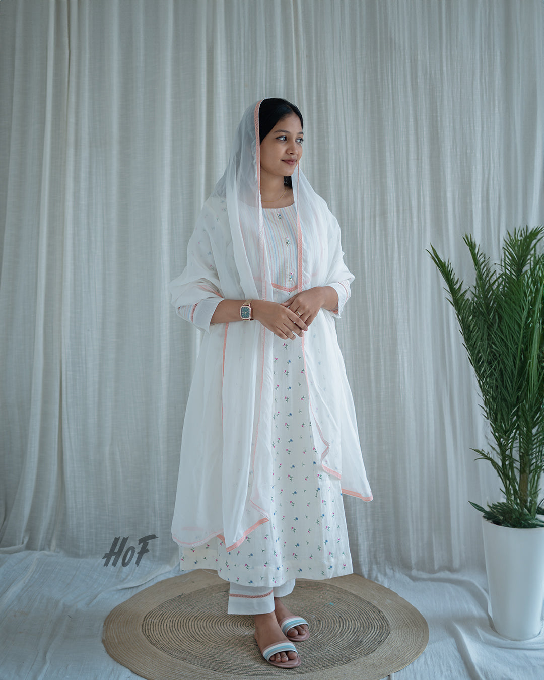 MyHof Milky White Suit Set In Cotton