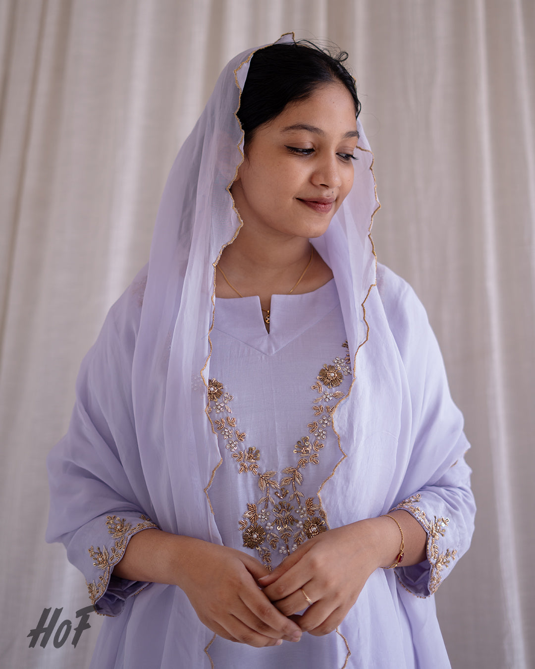 MyHof Lavender Hand Embroidered Suit Set In Muslin