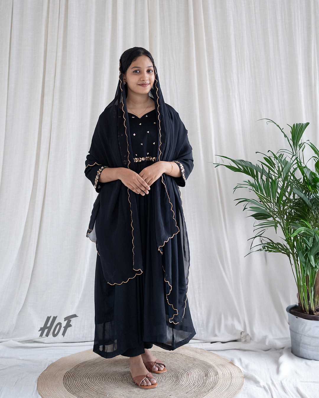 MyHof Black Hand Embroidered Suit Set In Viscose