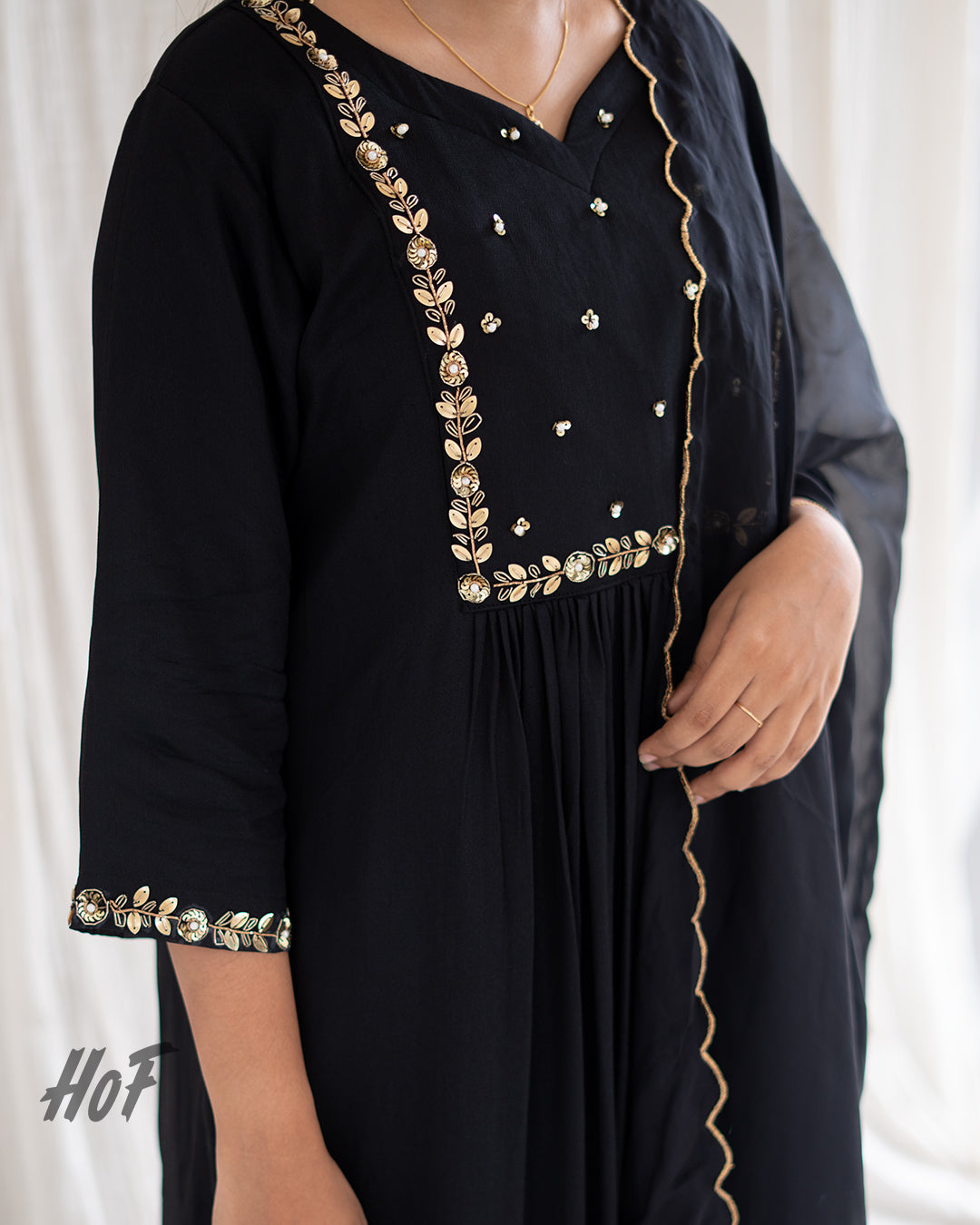 MyHof Black Hand Embroidered Suit Set In Viscose