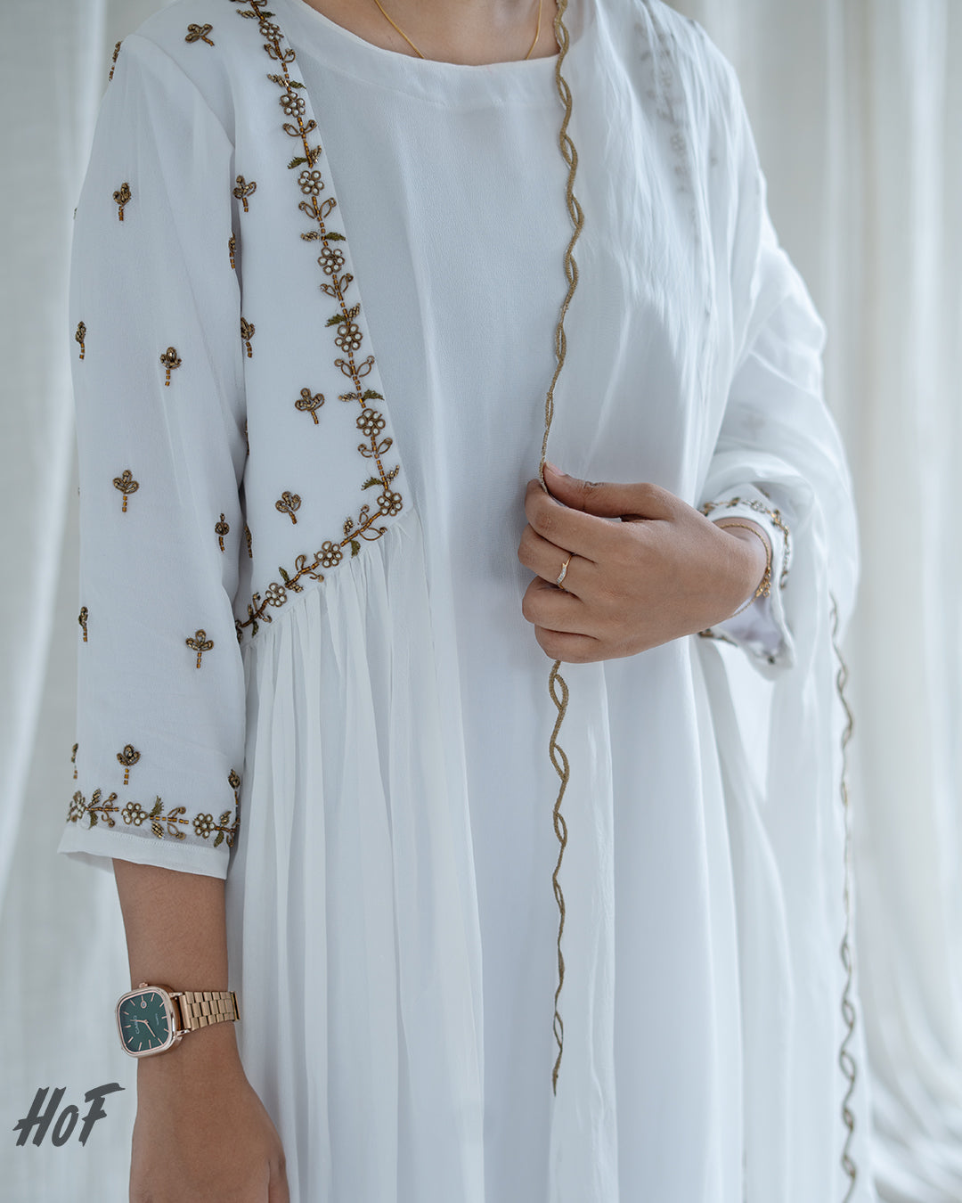 MyHof White Hand Embroidery Suit Set In Georgette