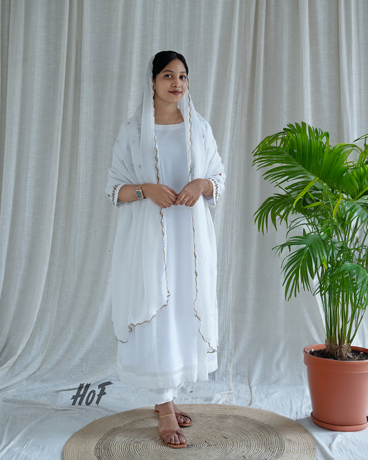 MyHof White Hand Embroidery Suit Set In Georgette