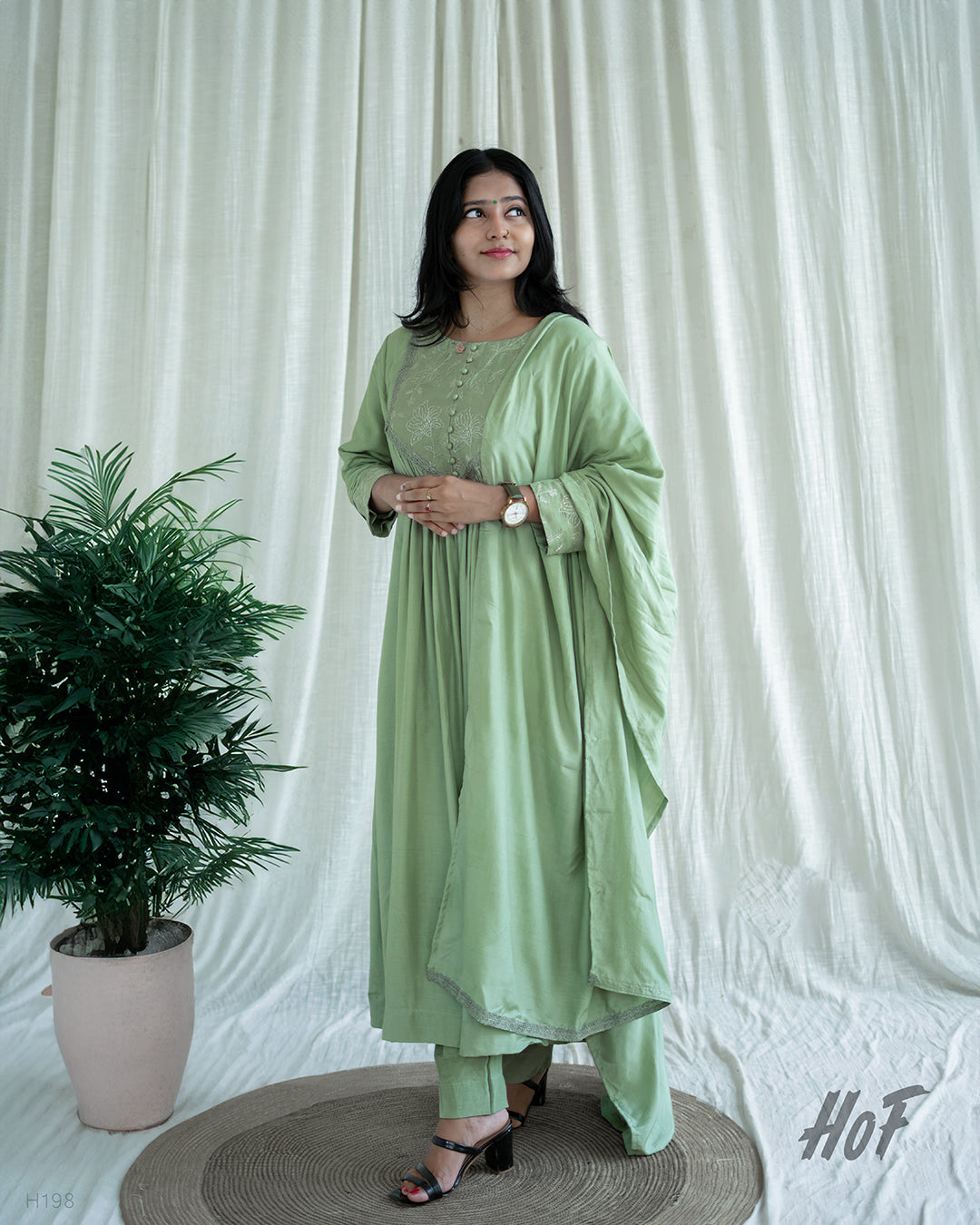 MyHof Pastel Green Suit Set In Muslin