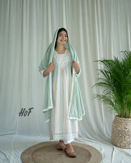 MyHof Multi color Striped Suit Set In Cotton