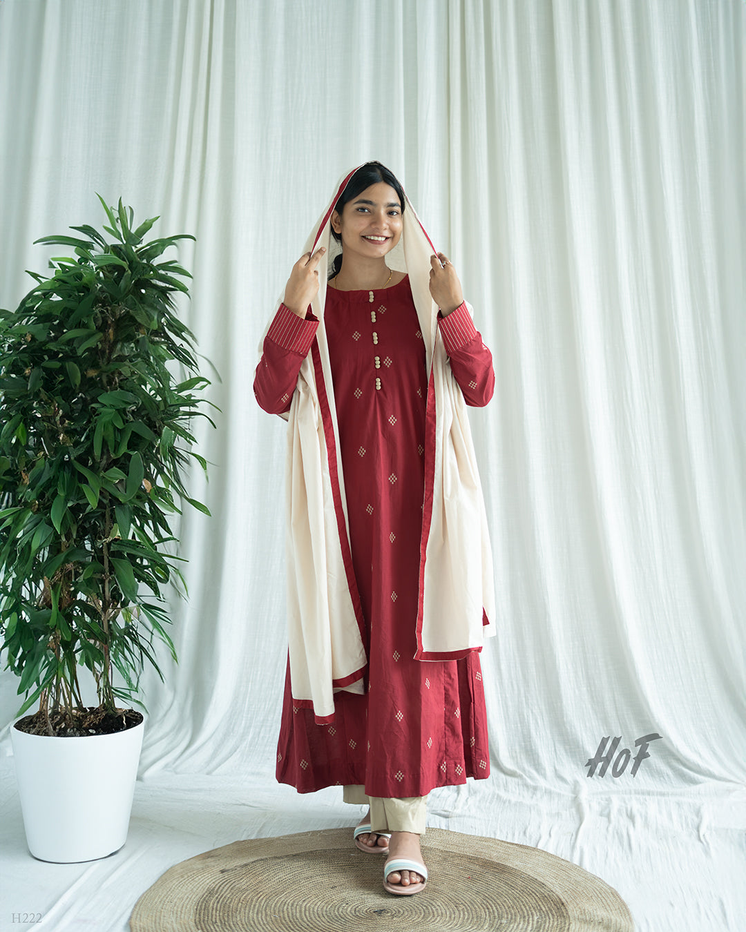 MyHof Maroon Suit Set In Cotton