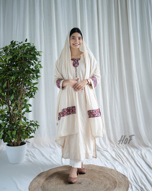 MyHof Cream Indo-Pak Suit Set In Cotton