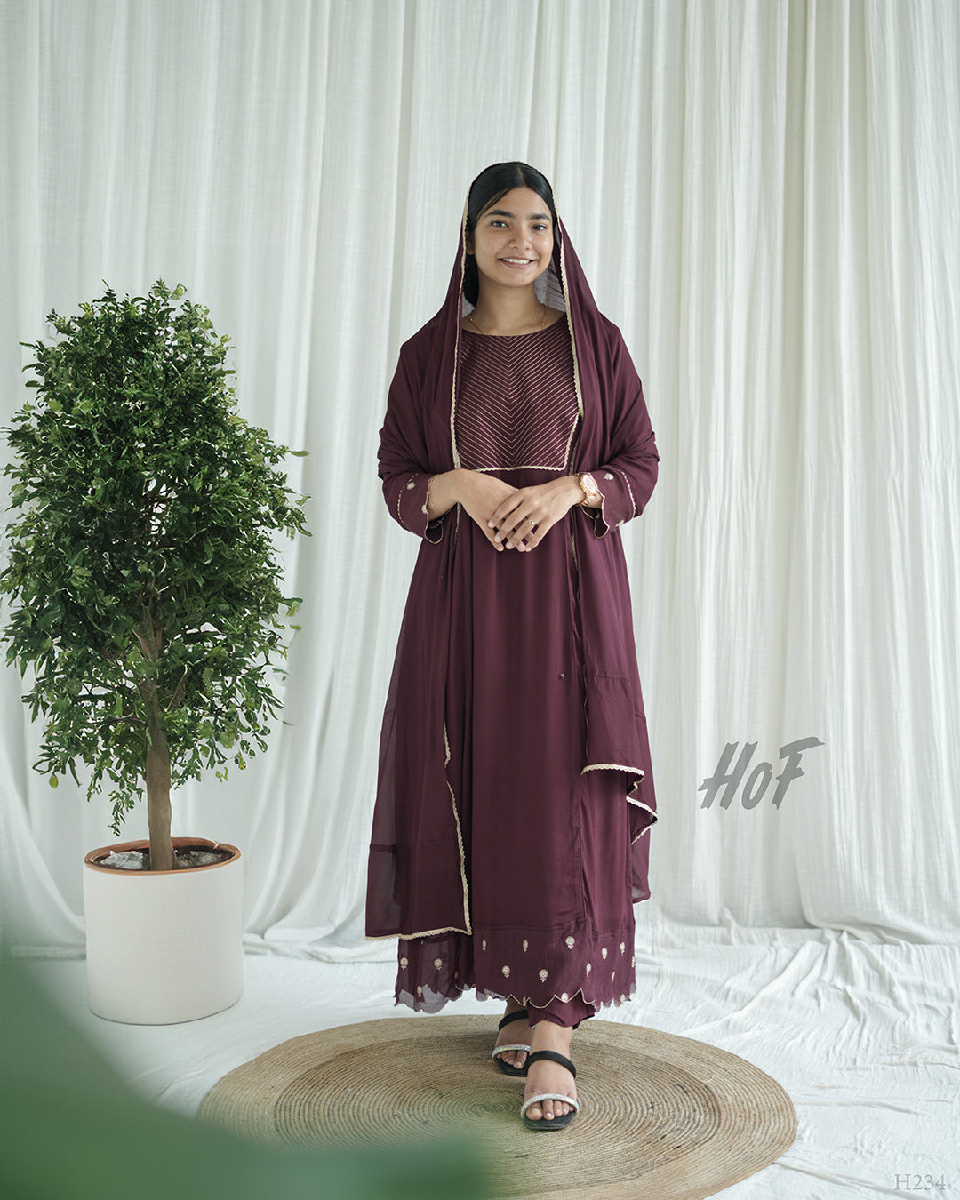 MyHof Coffee Brown Suit Set With Zeri and Sequence Work In Crepe