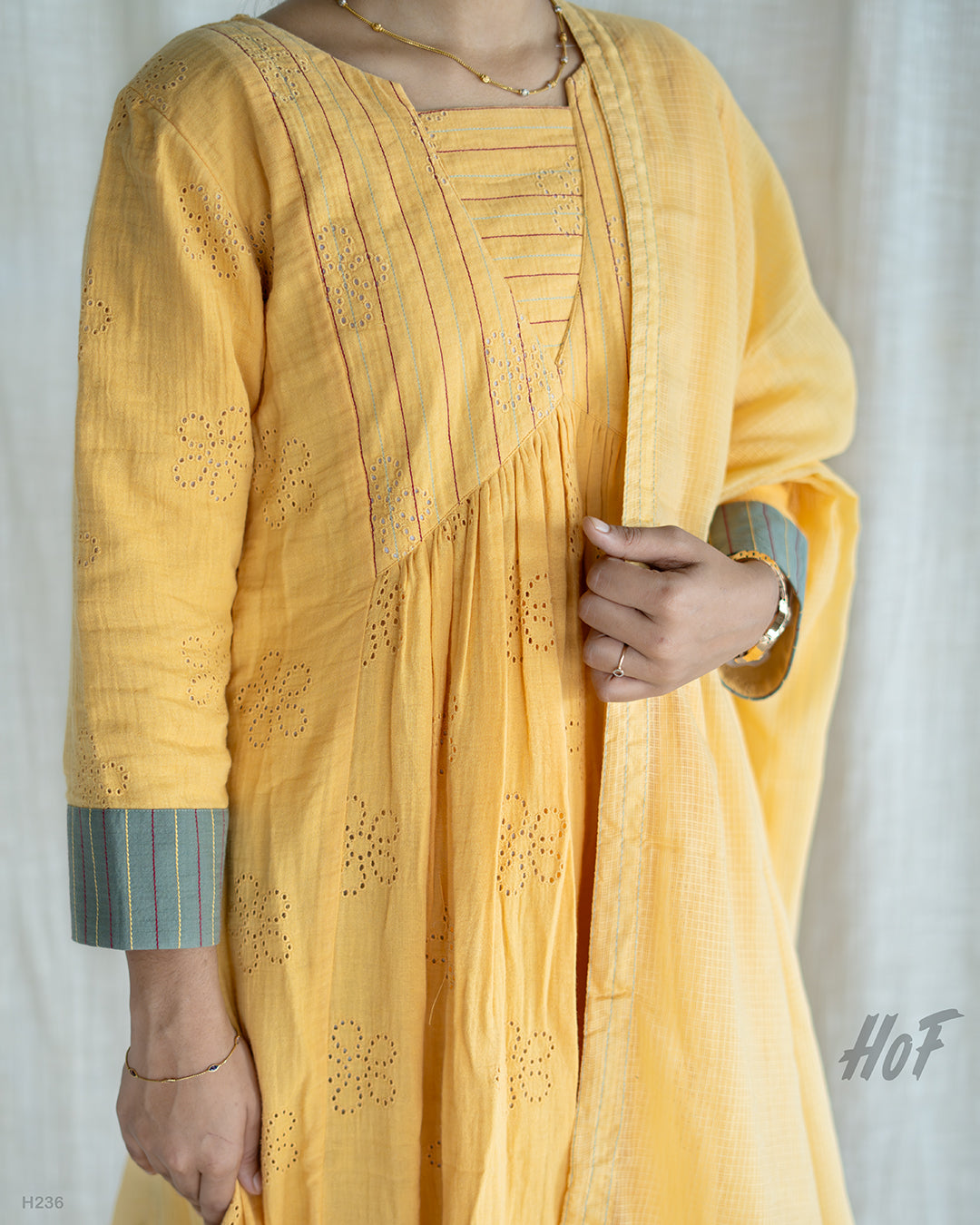 MyHof Mustard Yellow Anarkali Suit Set In Cotton Hakoba