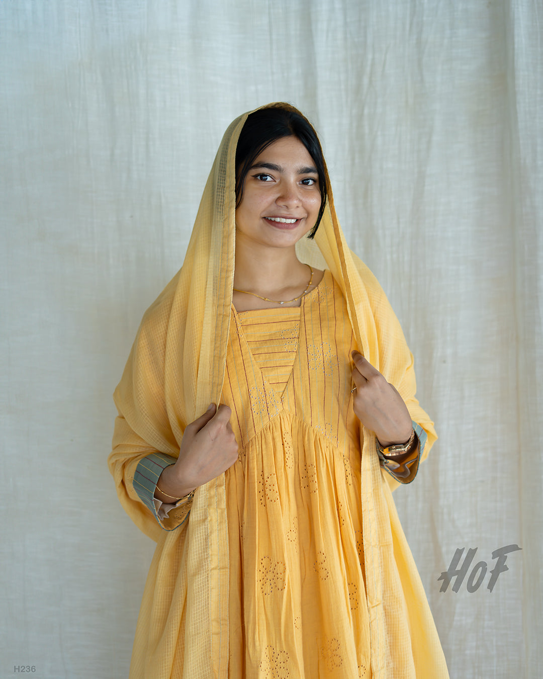 MyHof Mustard Yellow Anarkali Suit Set In Cotton Hakoba