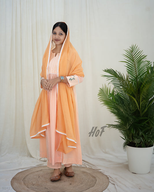 MyHof Peach Suit Set With Floral Embroidery In Cotton