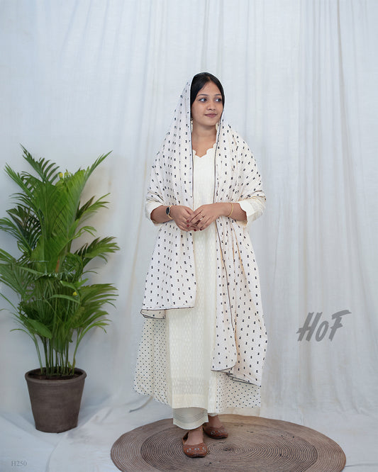 MyHof Off-White Suit Set With Black Dobby Dots In Cotton