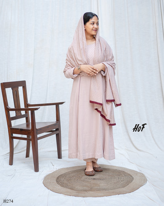 MyHof Powder Pink Suit Set With Brown Contrast Detailing in Cotton