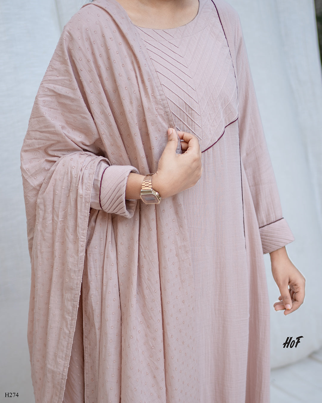 MyHof Powder Pink Suit Set With Brown Contrast Detailing in Cotton