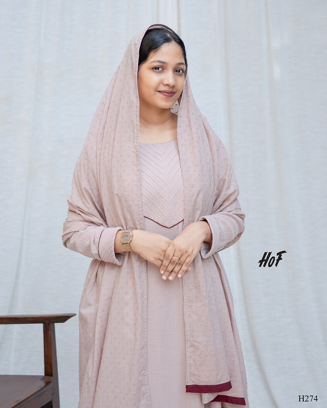 MyHof Powder Pink Suit Set With Brown Contrast Detailing in Cotton