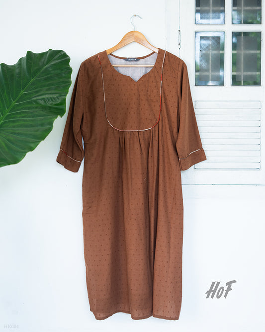 MyHof Brown Casual Kurti In Cotton