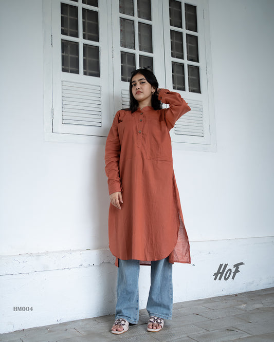 MyHof  Brick Red Cotton Knee Length Top