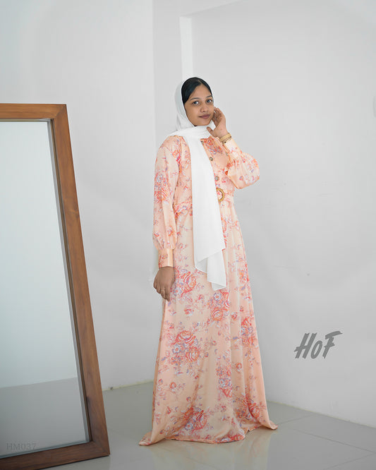 MyHof Floral Printed Long Gown In Glossy Satin